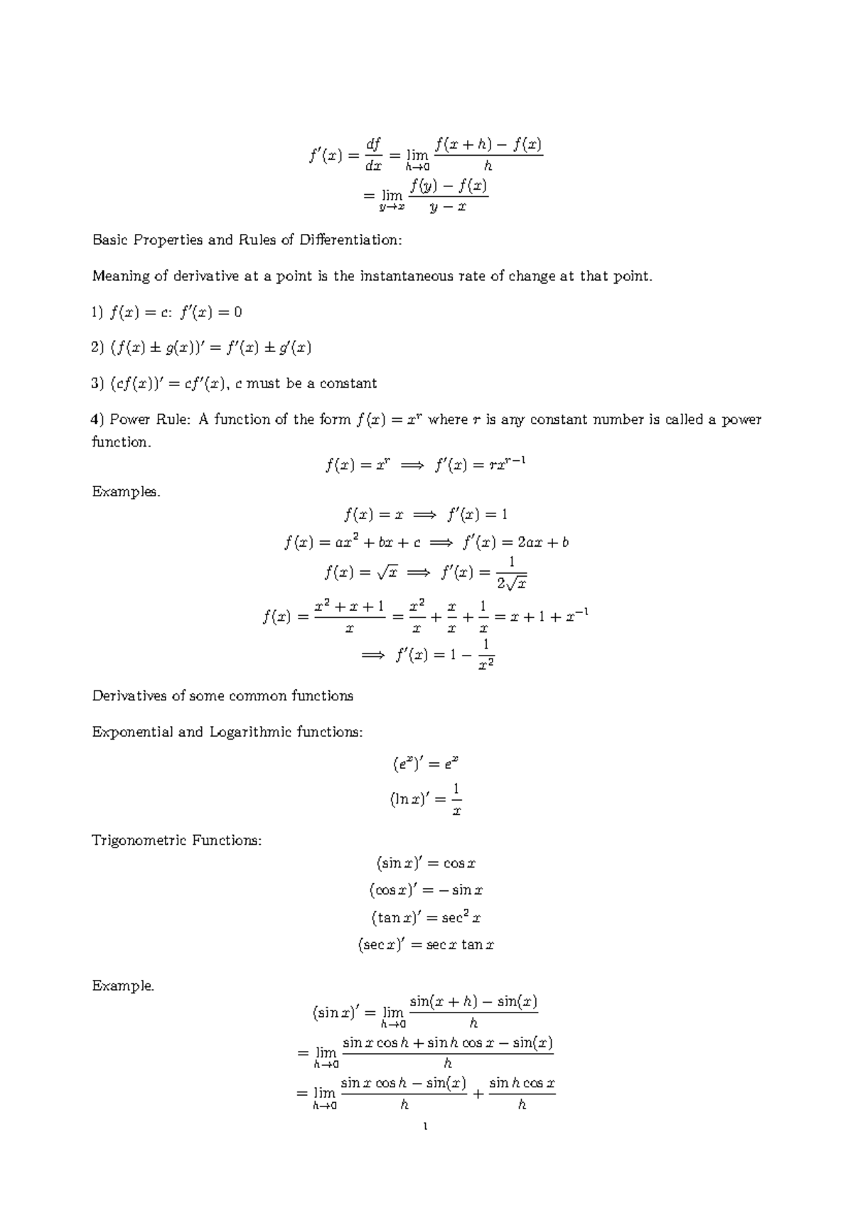 Calculus I (MATH101): Derivative Concepts & Differentiation Rules ...