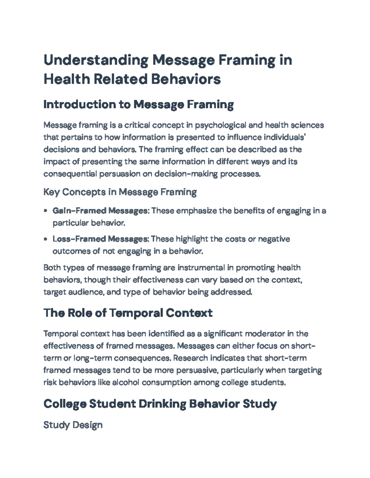 Understanding Message Framing in Health Behaviors: College Students ...