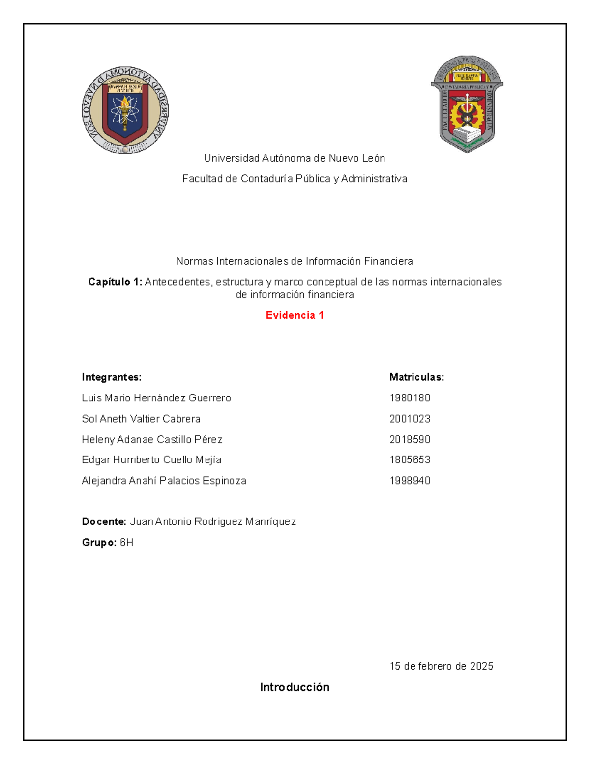 EV1 NIIF - evidencia - Universidad Autónoma de Nuevo León Facultad de ...