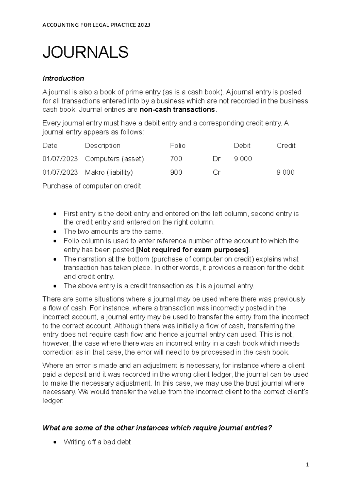 Accounting for Legal Practice: Journal Notes for Students - Studocu
