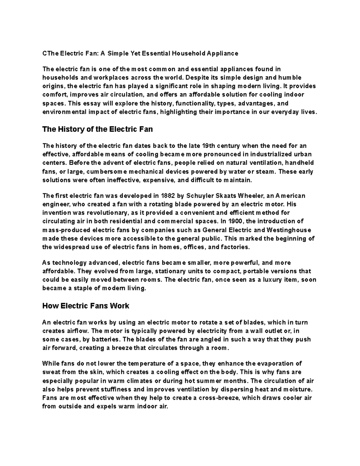 Electric Fans: History, Functionality, and Advantages - Essay Notes ...