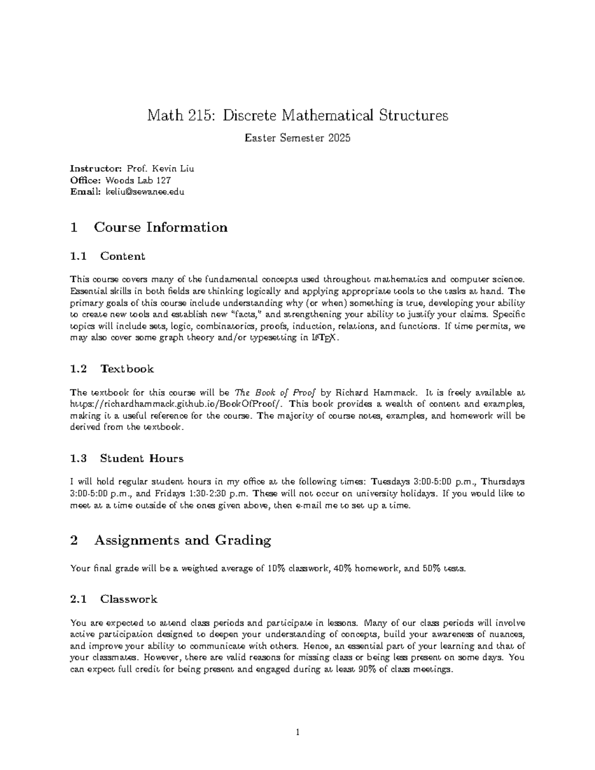 Math 215 Syllabus - Math 215: Discrete Mathematical Structures Easter ...