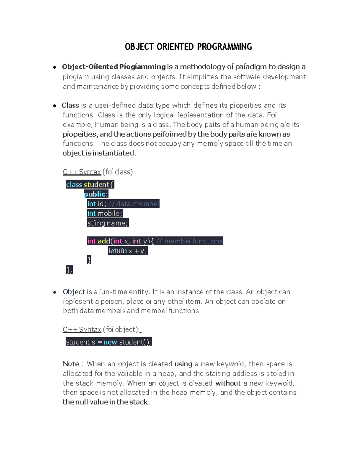 Object-Oriented Programming Concepts and C++ Syntax Guide - Studocu