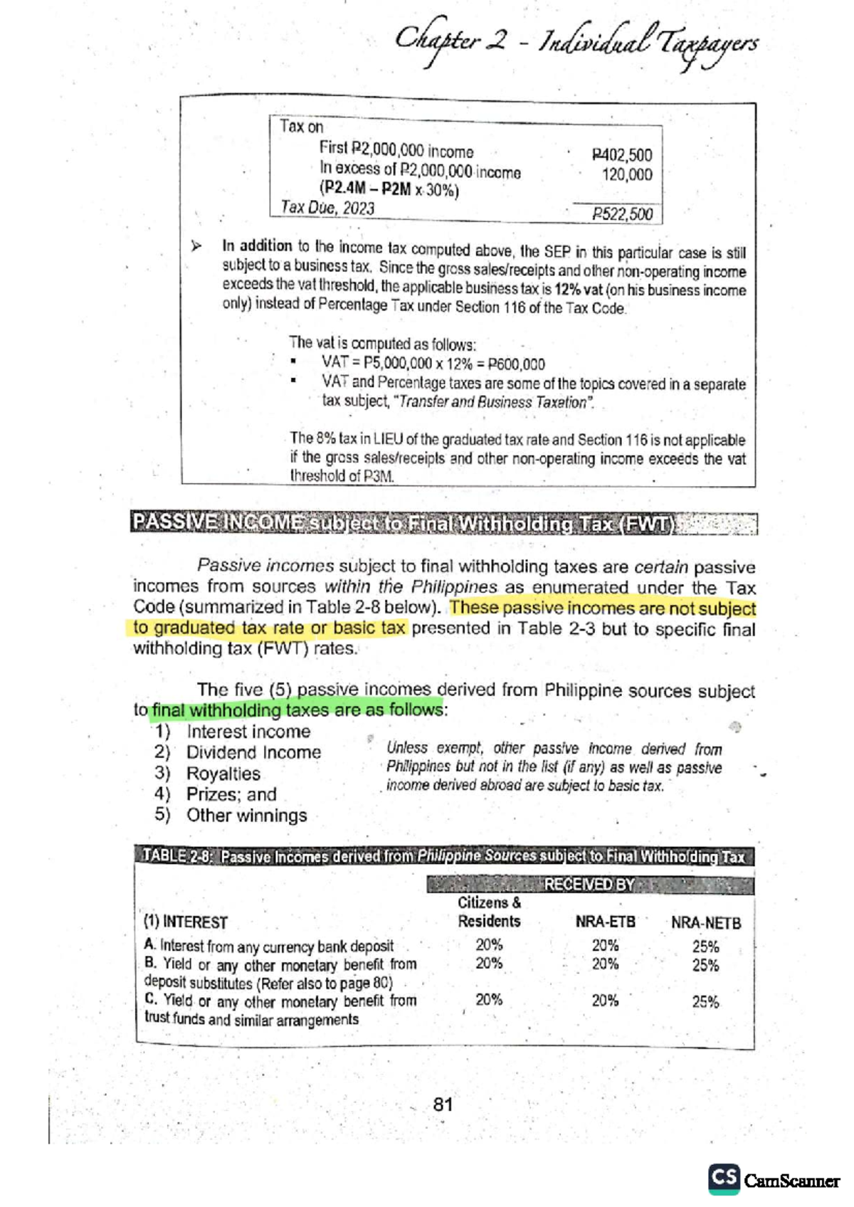 Taxation Overview: Final Withholding Tax and Passive Income (23-46 ...