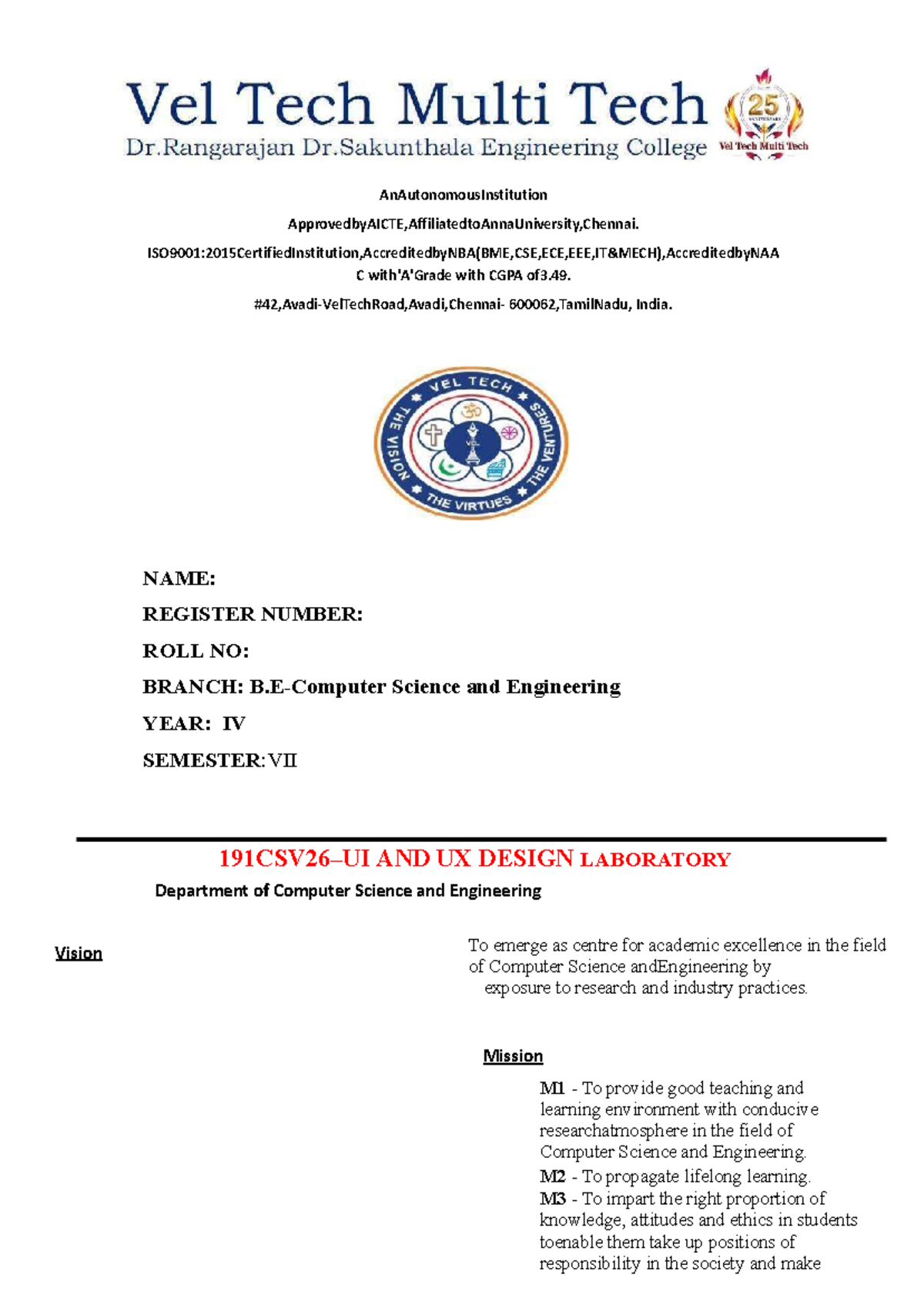 UI and UX Design Laboratory Manual - 191CSV26 (2024) - Studocu