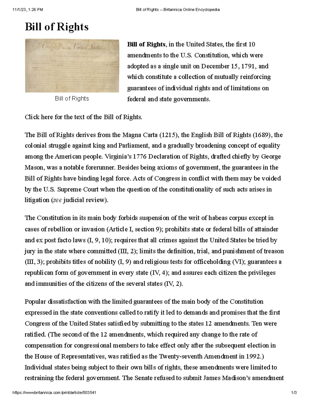 Individual Rights In The Original Constitution
