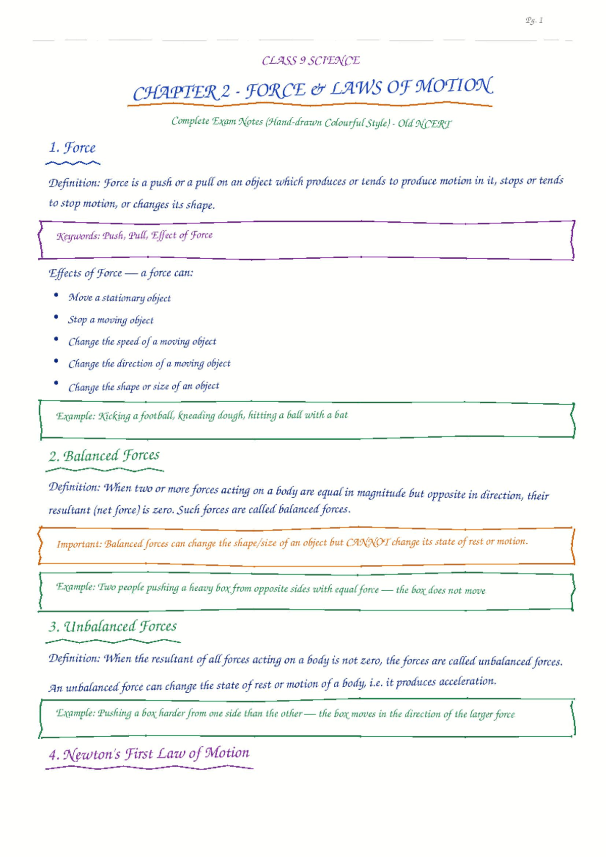 Class 9 Science Chapter 2: Force & Laws of Motion Exam Notes - Studocu