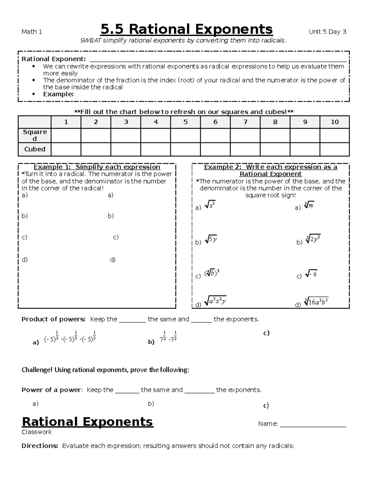 Simplifying Rational Exponents Worksheet Answers
