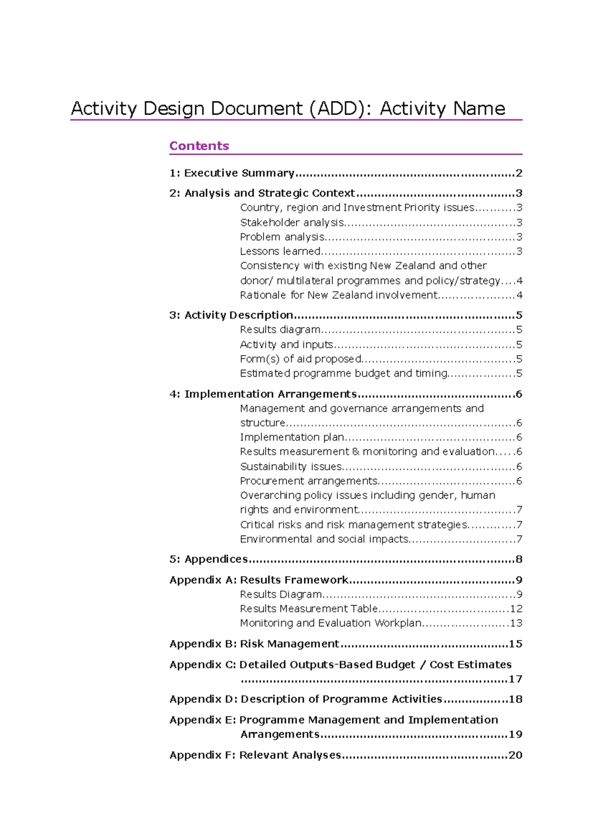 Activity Design Document Template for Strategic Analysis & Planning ...