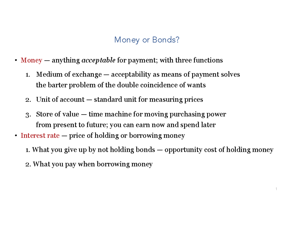Chapter 12 - Lecture Notes: Money vs. Bonds and Monetary Policy - Studocu