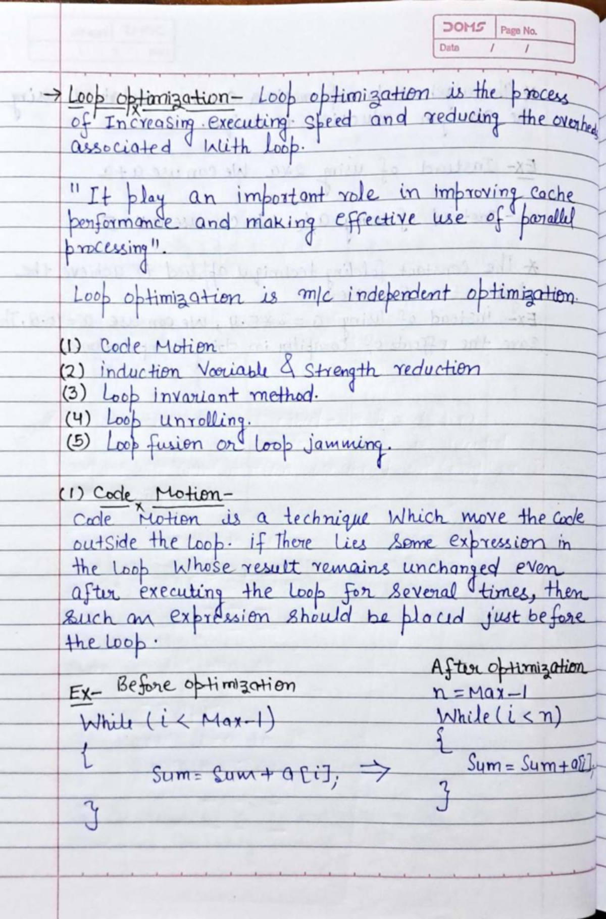 Loop Optimization Techniques in Compiler Design (Course Code: DOMS ...