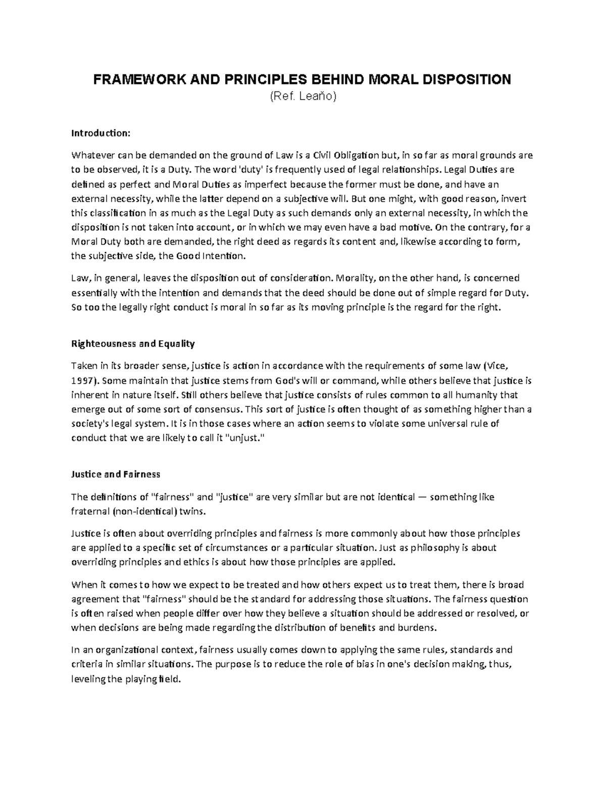 Ethics: Framework and Principles of Moral Disposition (Ref. Leaňo ...