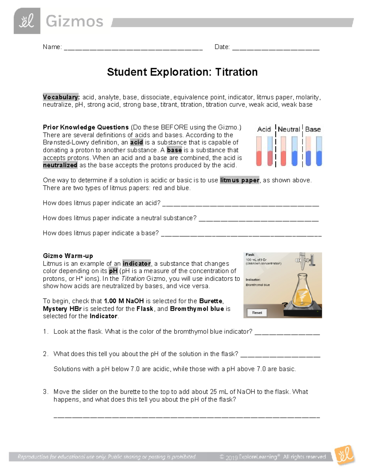 Titration Student Exploration: Understanding Acids & Bases - Studocu