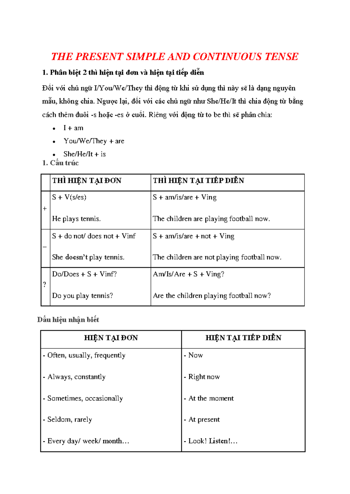 Practice simple and continuous tense Grade 6 - THE PRESENT SIMPLE AND ...