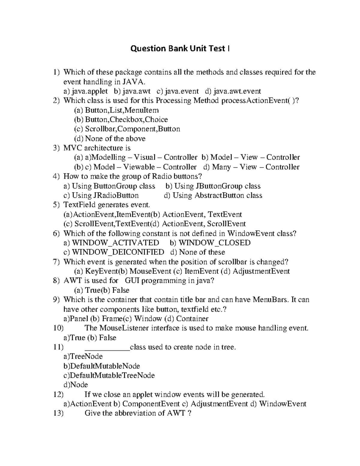 Question Bank Unit Test I - Question Bank Unit Test I Which of these ...