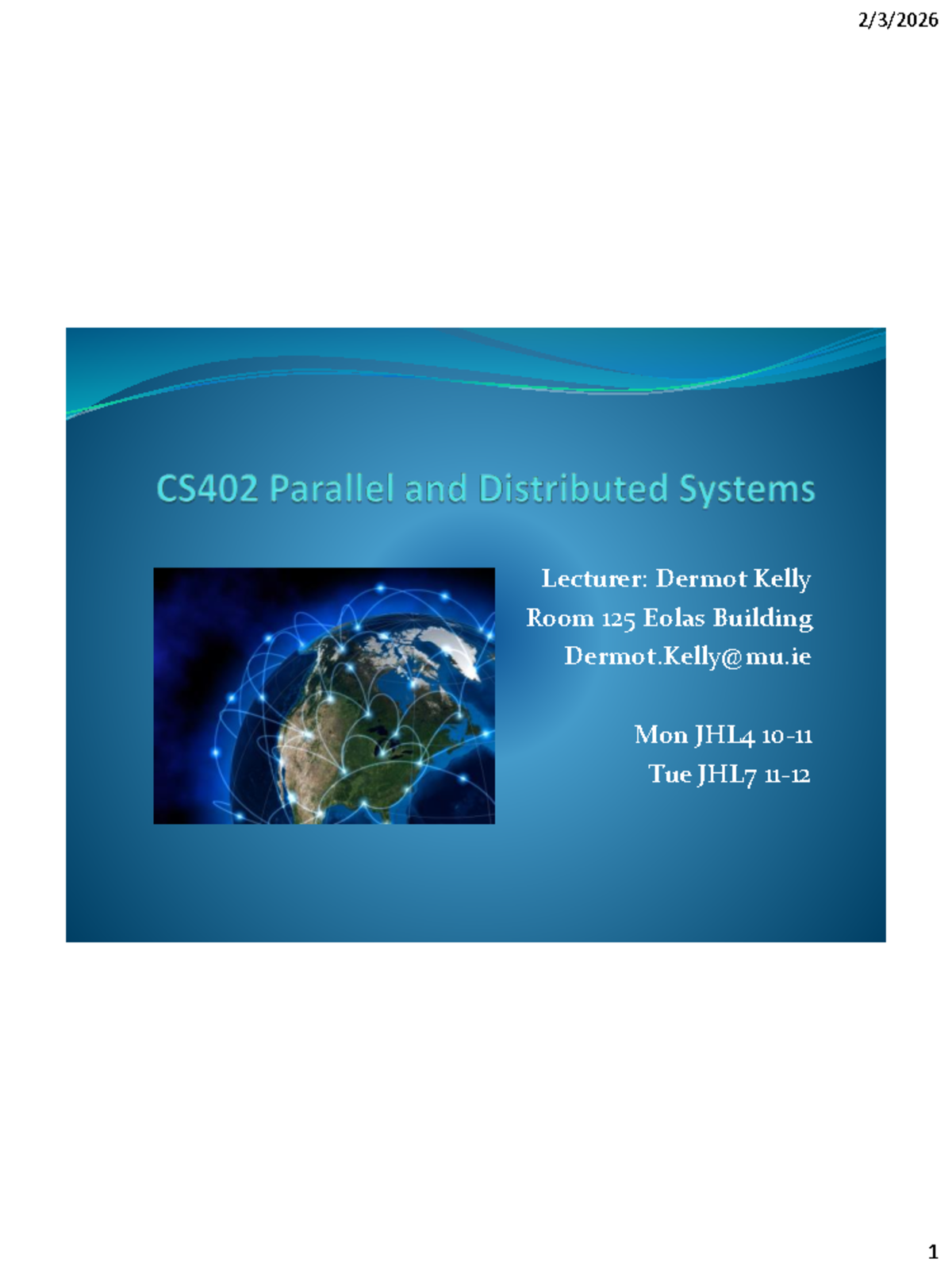 Lecture 1: Introduction to Parallel and Distributed Systems (JHL4/JHL7 ...