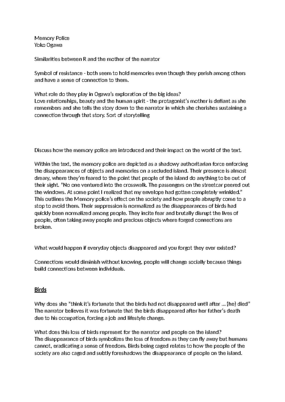 Memory Police (ENG 101) - Exploring Themes of Memory and Resistance ...
