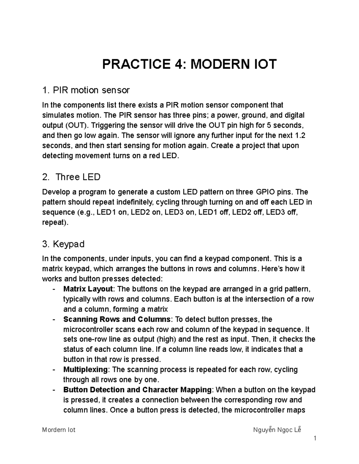 PRACTICE 4: MODERN IOT 1 - PIR Sensor & LED Patterns - Studocu