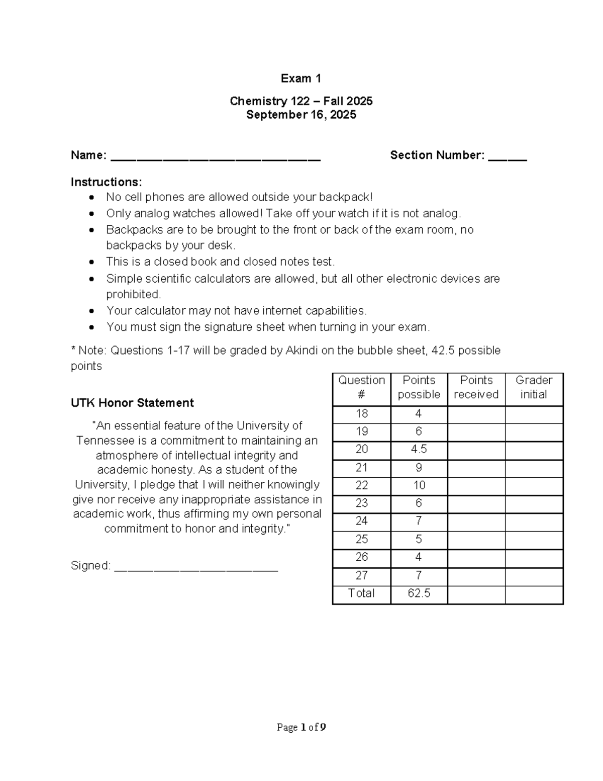 Exam 1 Review for CHEM122 - Fall 2025 - Studocu