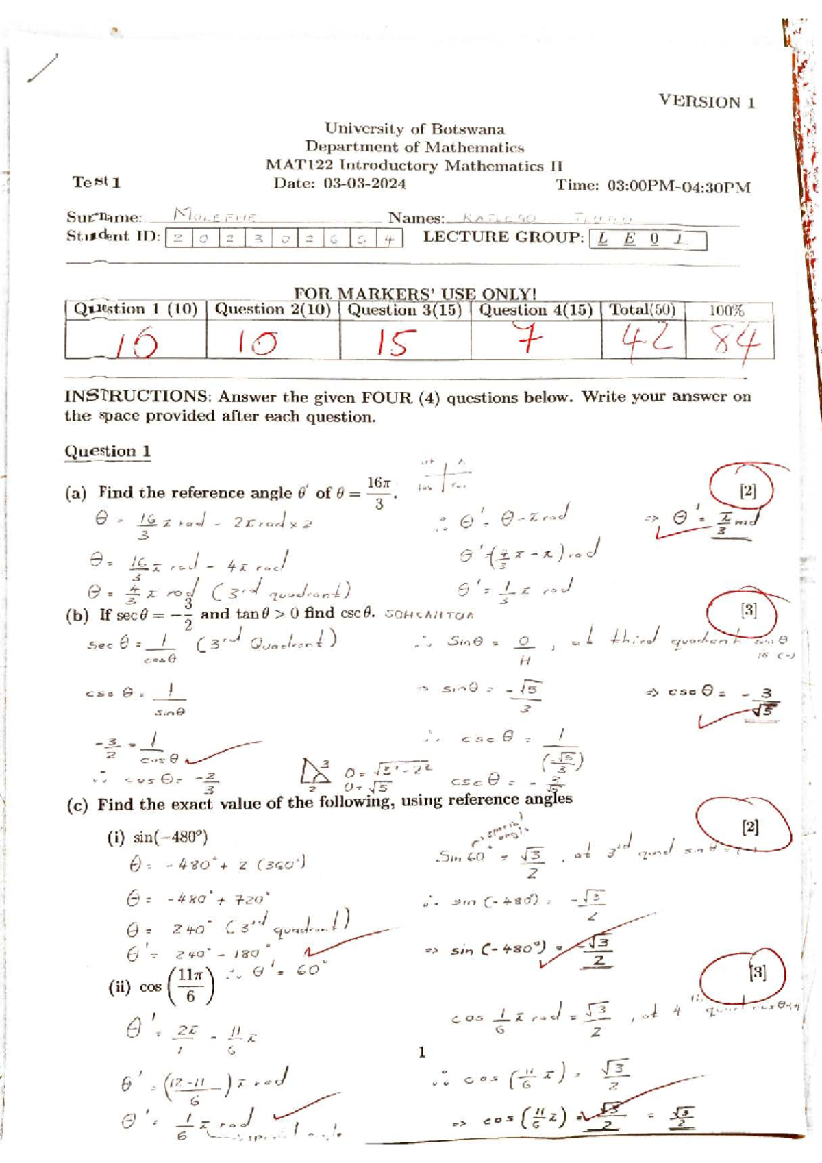 MAT122 TEST 1 - Here are some maths revision questions to practice with ...