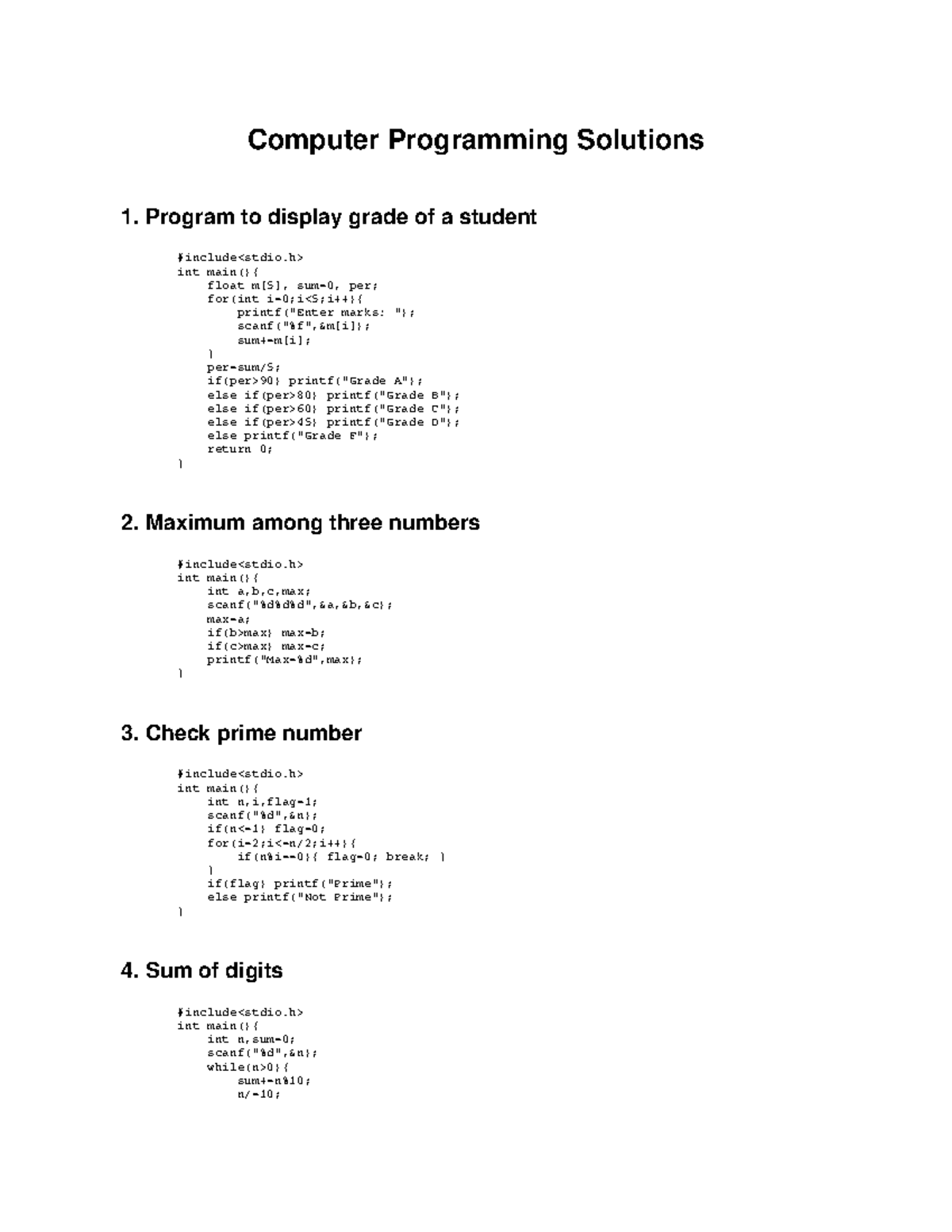 CPS 101: Programming Solutions and Code Examples - Studocu