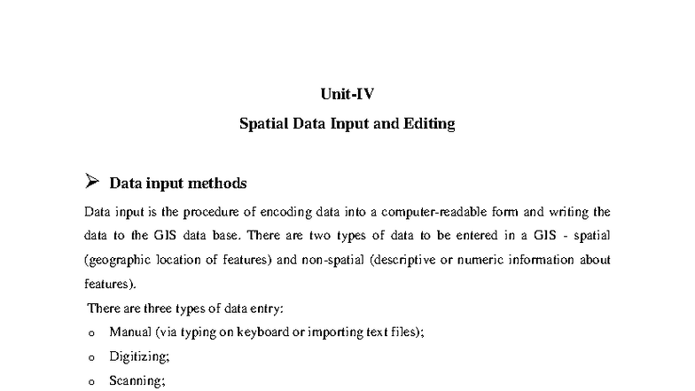 Spatial Data Input and Editing Techniques for GIS (CE 101) - Studocu