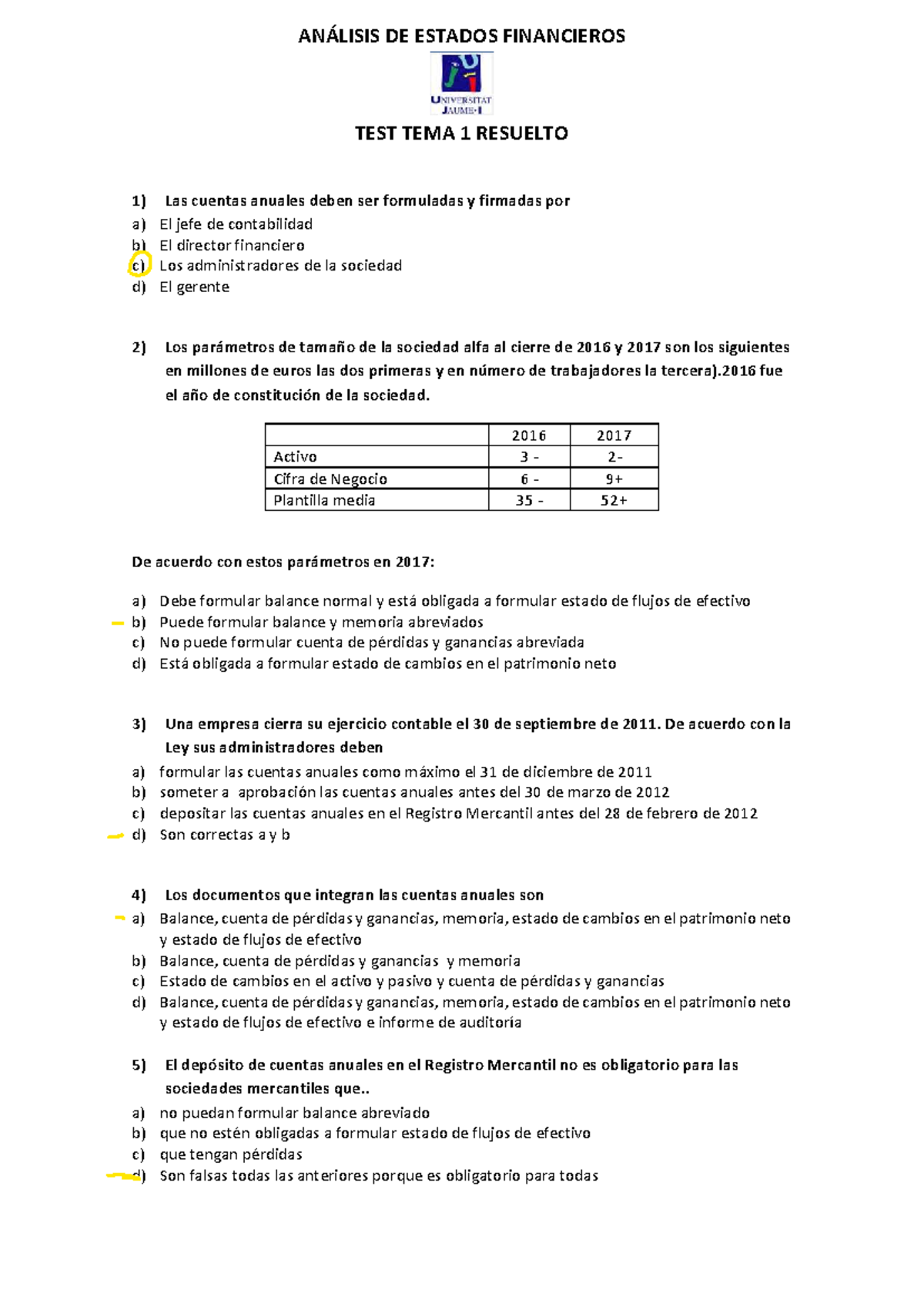 Test análisis - Apuntes - ANÁLISIS DE ESTADOS FINANCIEROS TEST TEMA 1 ...