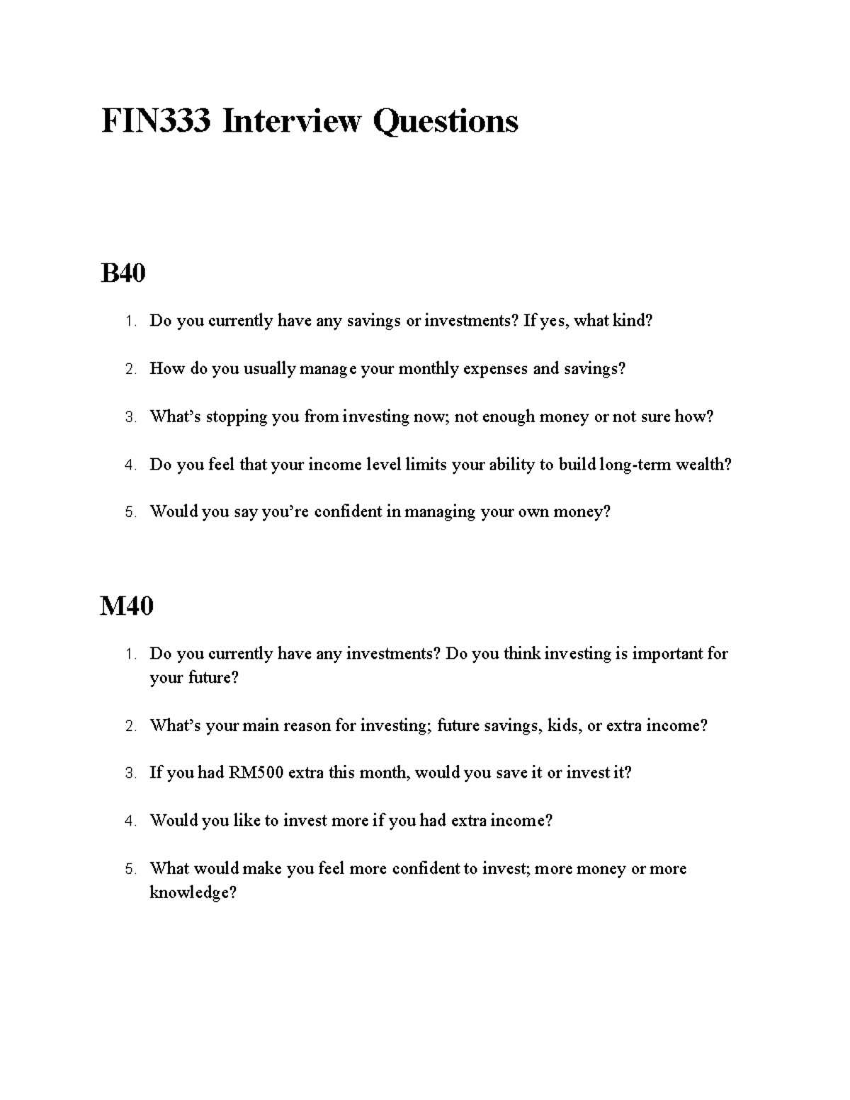 FIN333 Interview Questions for UITM Students on Savings & Investments ...