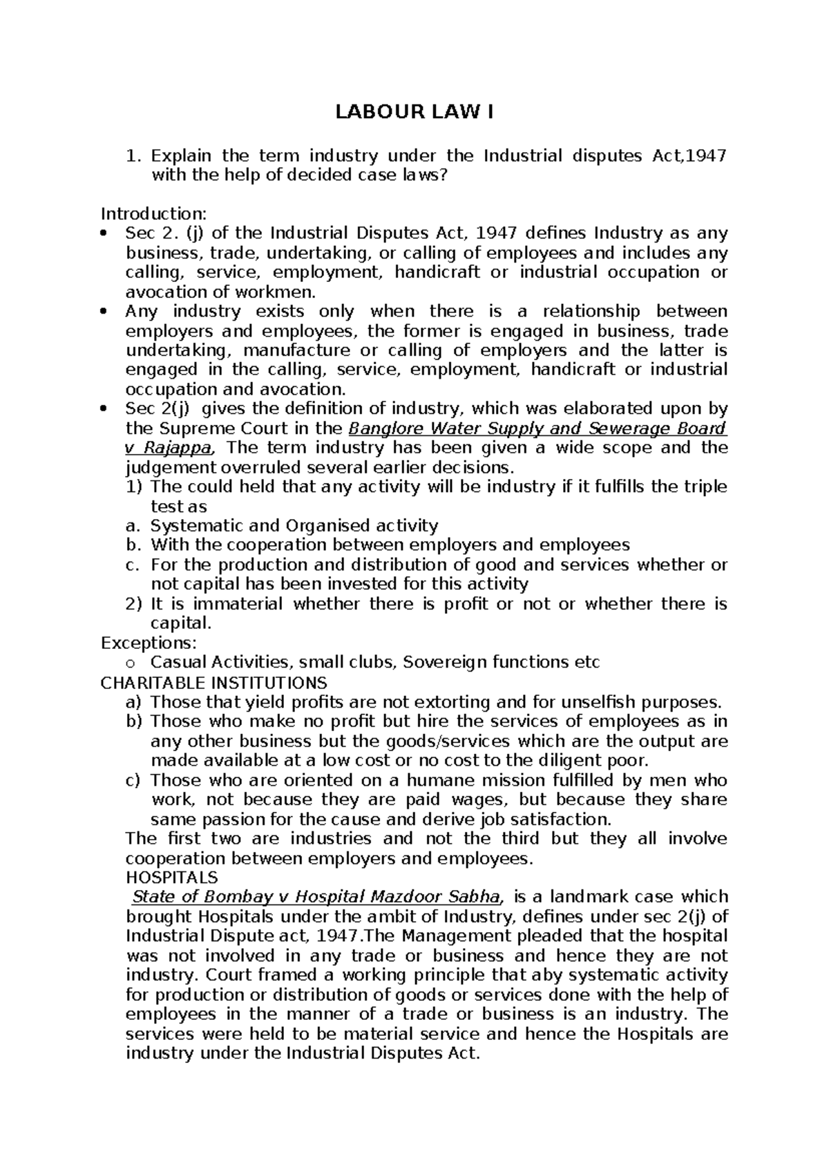 Labour Law I Notes: Understanding Industry Definition and Case Laws ...