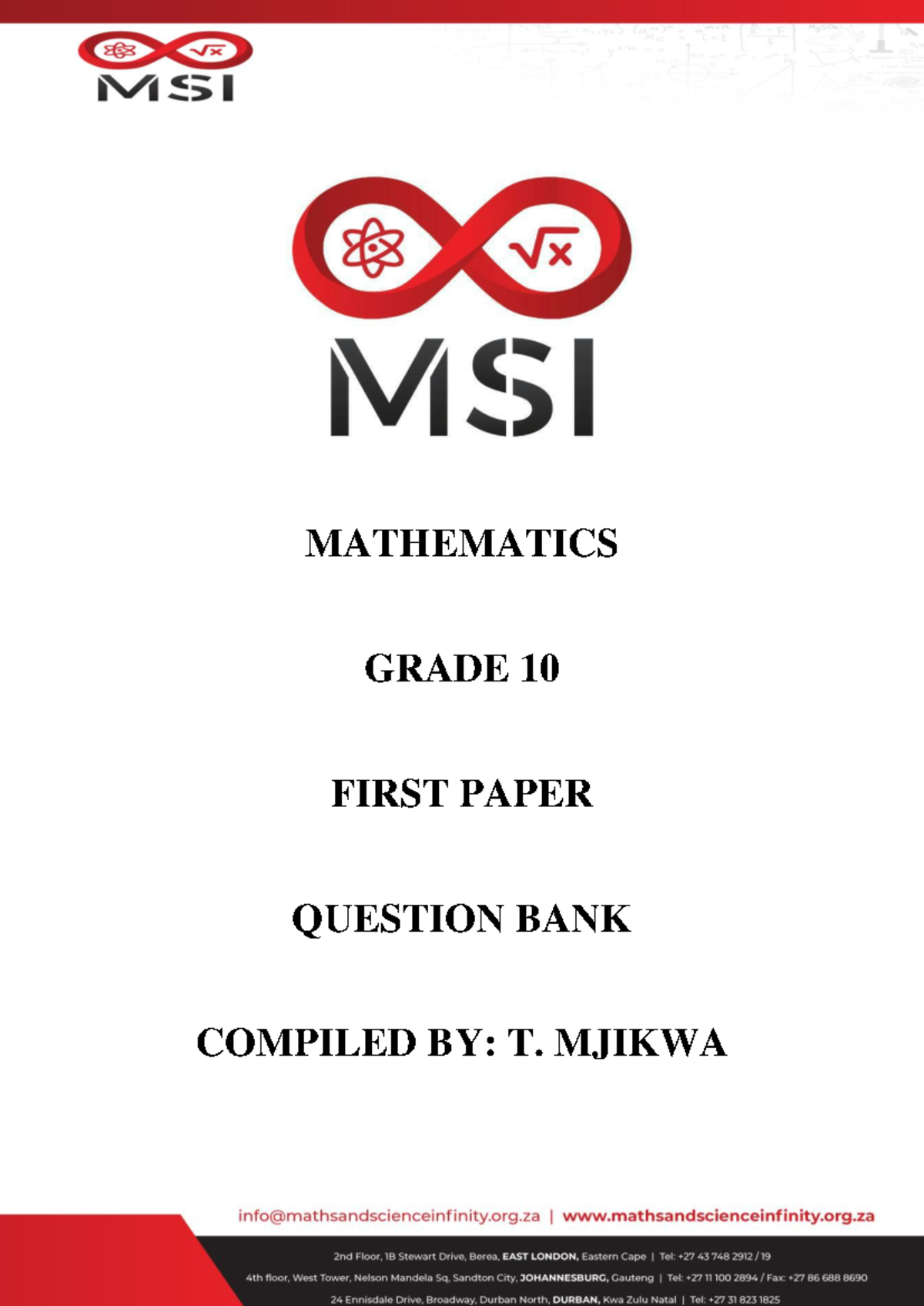 Grade 10 Math P1 Question Bank Compilation - T. Mjikwa - Studocu
