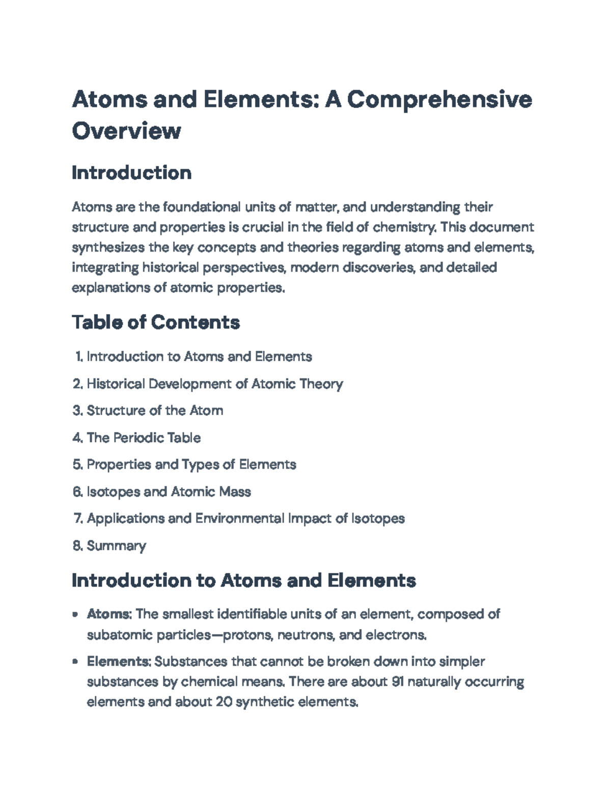 Atoms and Elements: Key Concepts in Atomic Theory (CHEM101) - Studocu