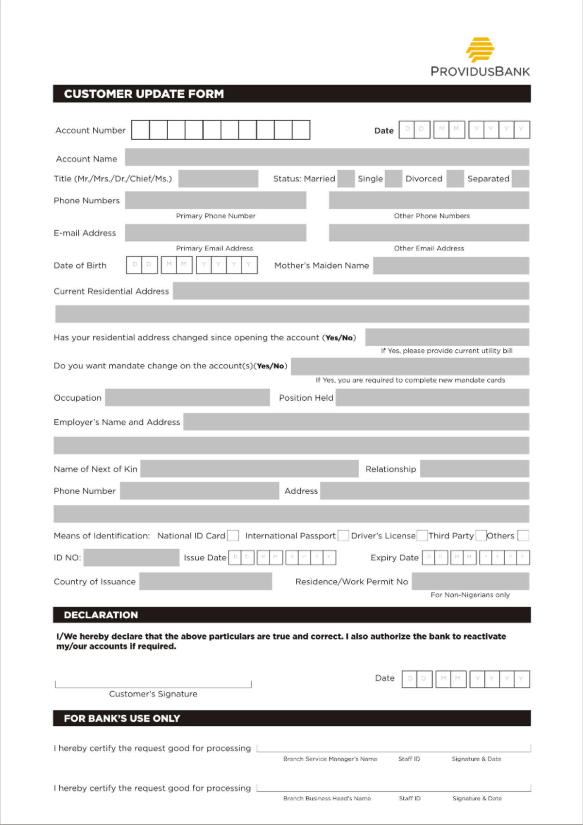 customer update form pdf 1 - providusbank customer update form