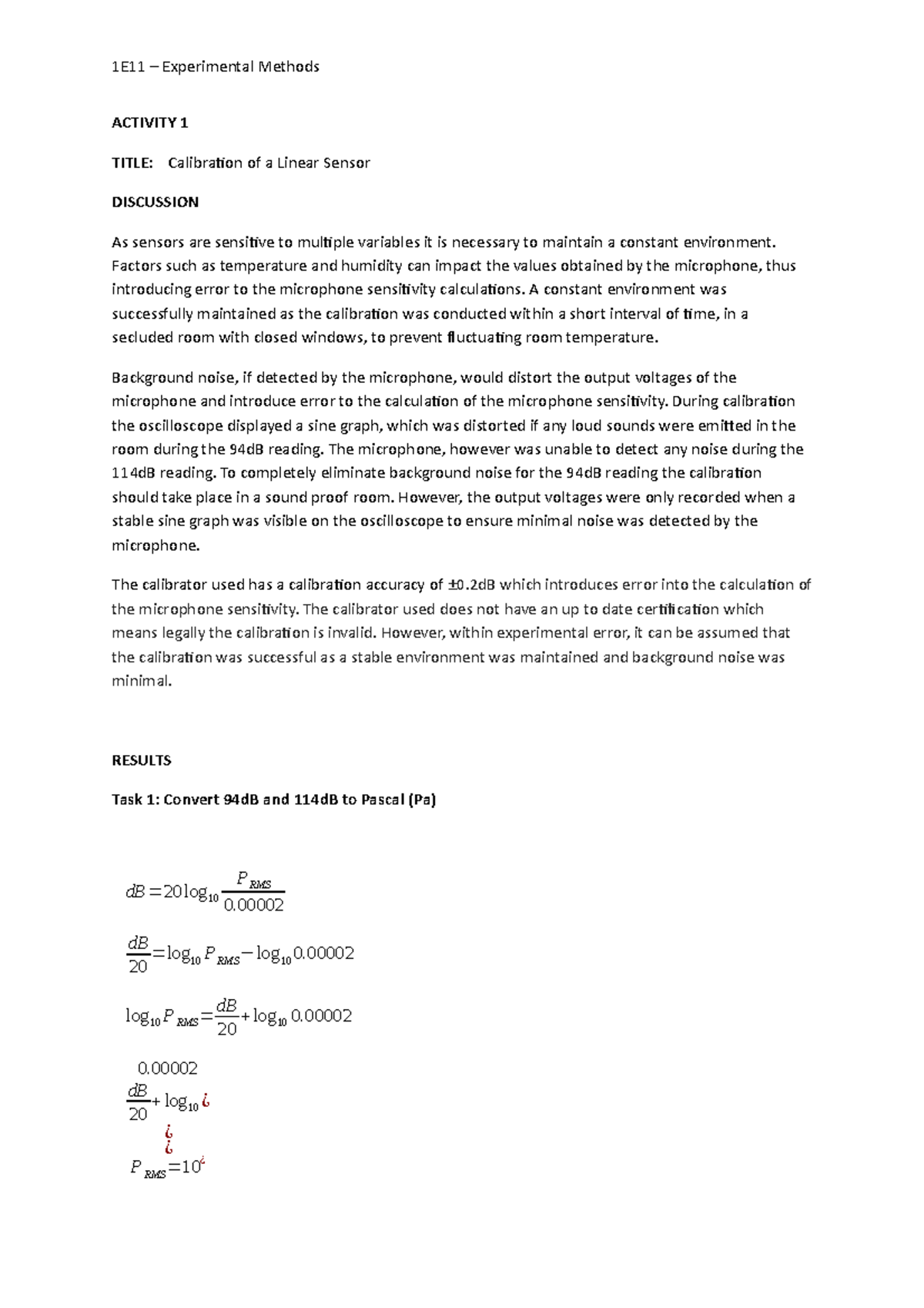 Calibration of a Linear Sensor - Factors such as temperature and ...
