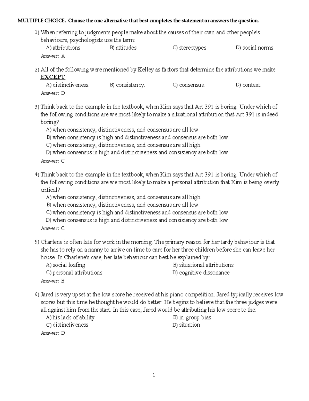 Chapter 13 - Attribution Theories Test Bank - Studocu