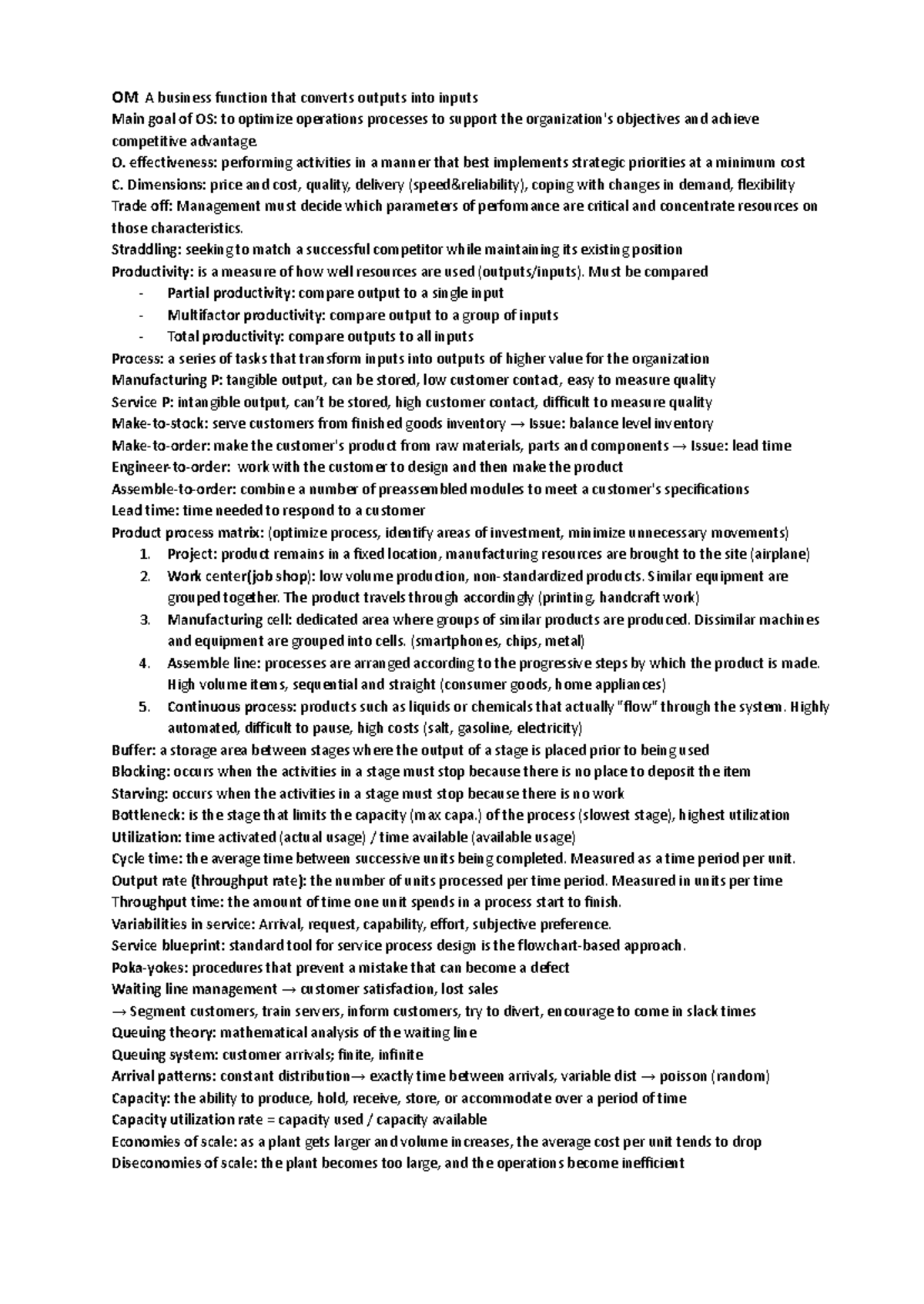 Operations Management Cheat Sheet: Key Concepts & Processes - Studocu