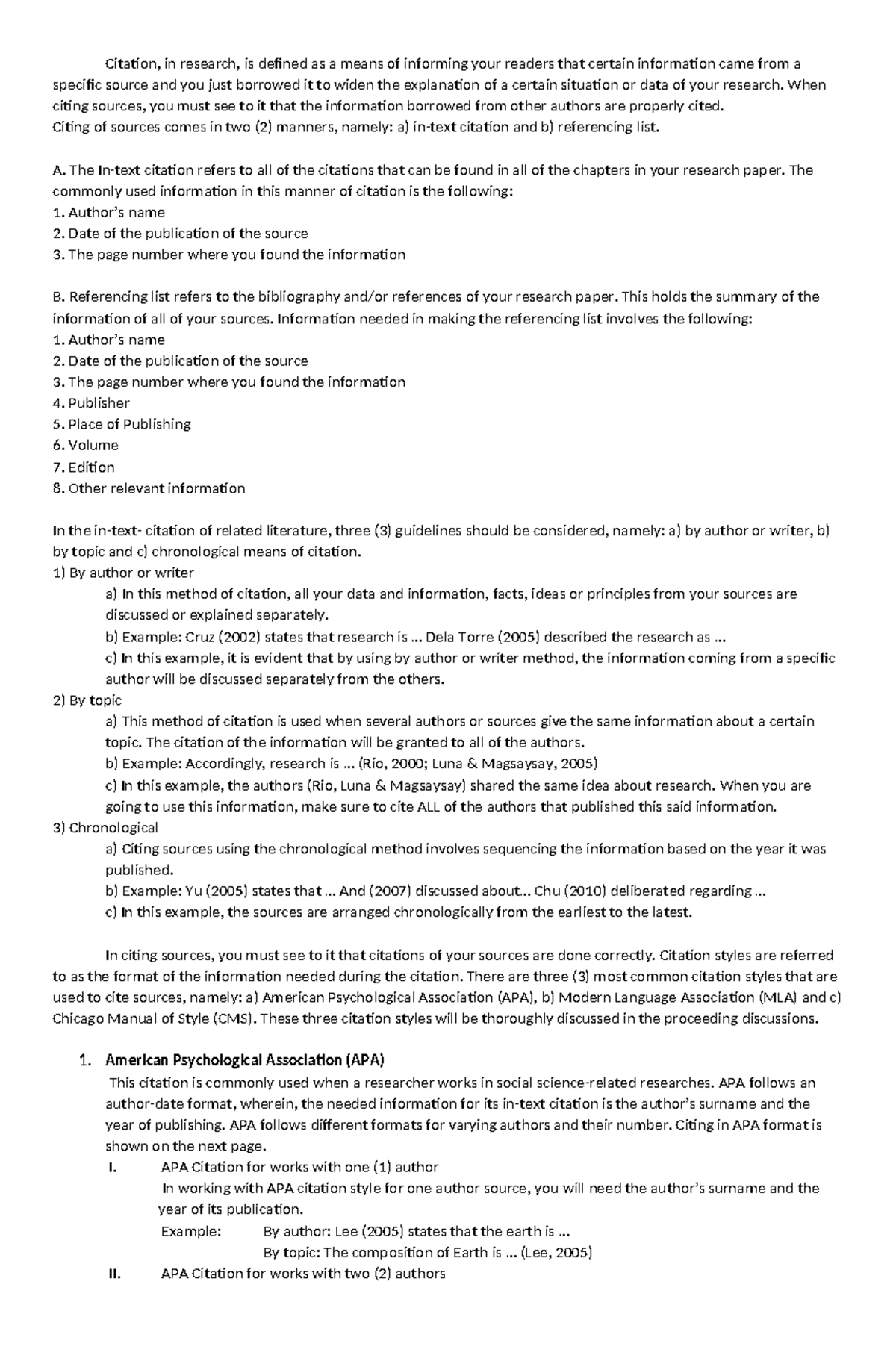 Citation - Notes - Citation, in research, is defined as a means of ...