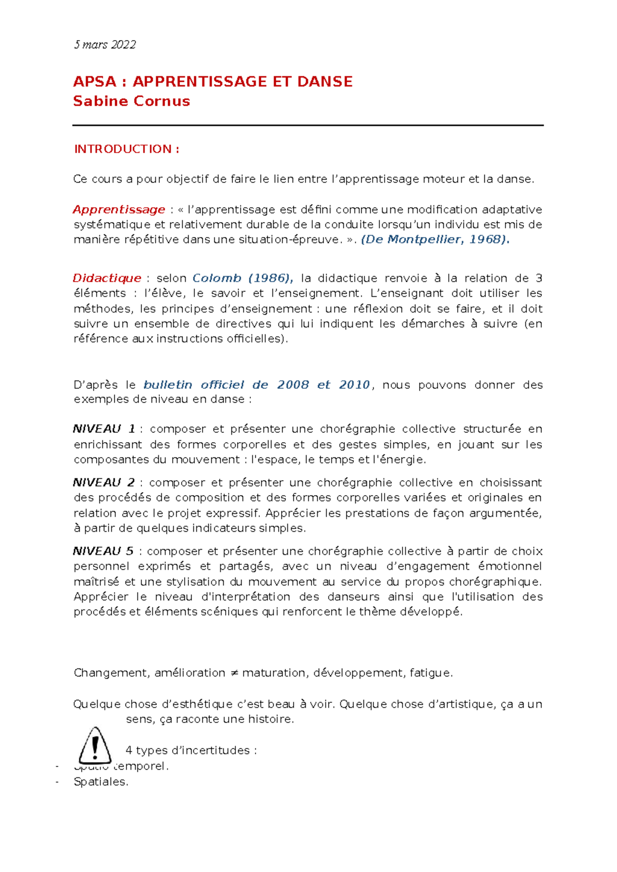 APSA Danse : Apprentissage et Didactique en Mouvement - 5 mars 2022 ...