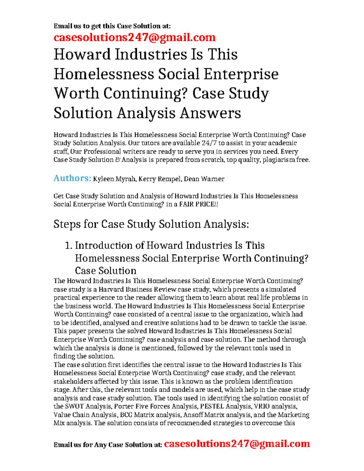 Case Study Analysis: Howard Industries' Homelessness Social Enterprise ...