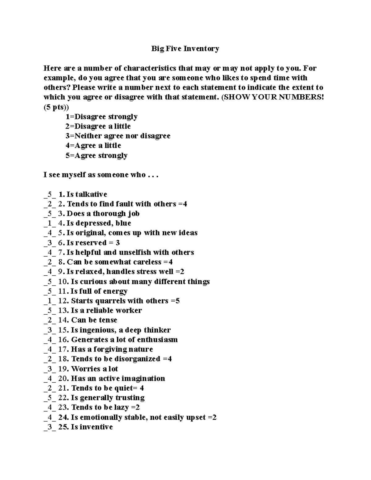 Big Five Inventory Analysis and Scoring Insights - Studocu