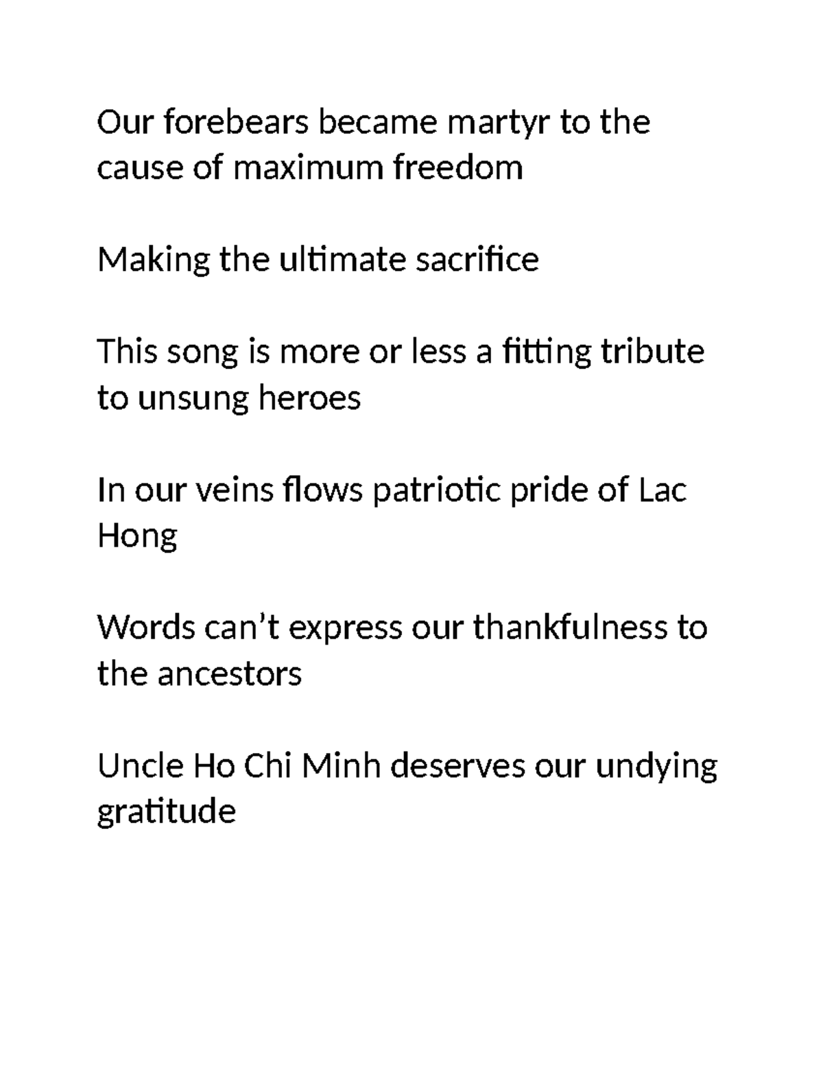 LỜI TIẾNG ANH - English - world englishes - Our forebears became martyr ...