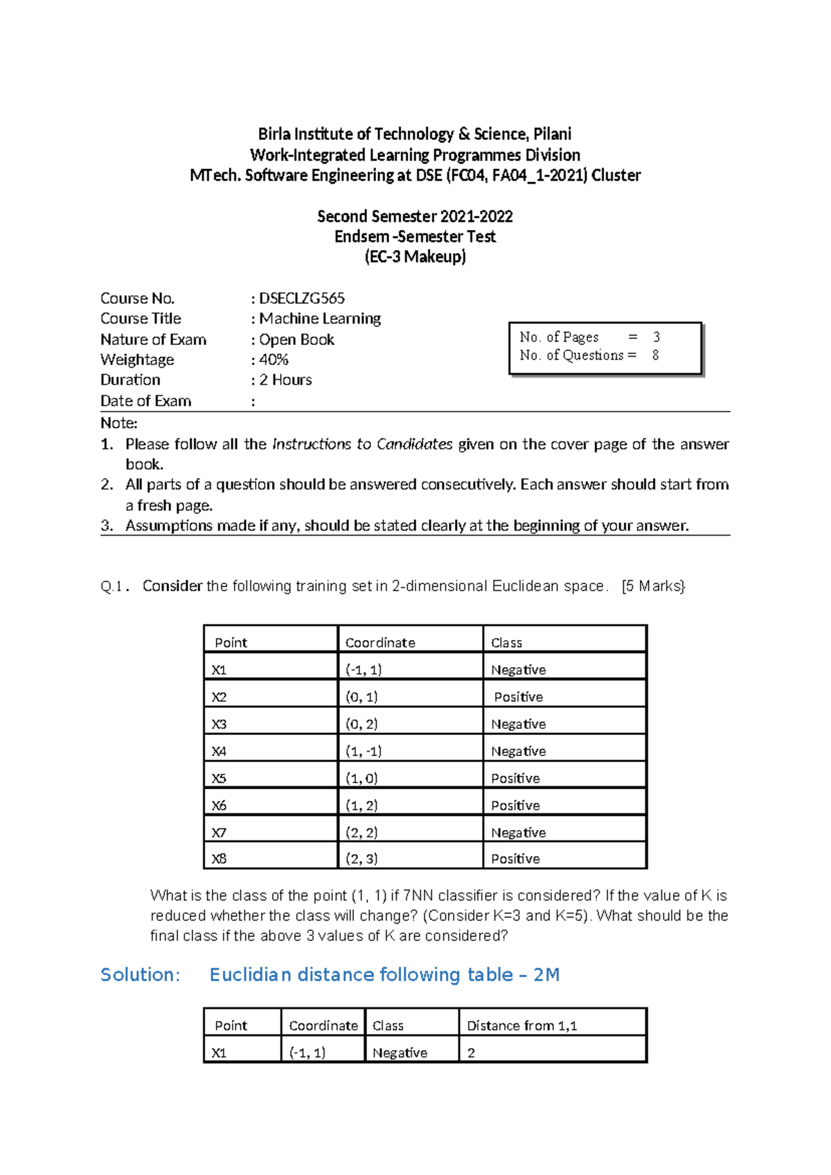 Endsem Makeup Test for ML (DSECLZG565) - MTech Software Engineering ...