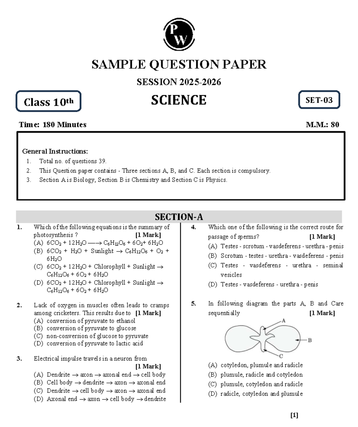 Class 10th Science Sample Question Paper (Session) - Studocu