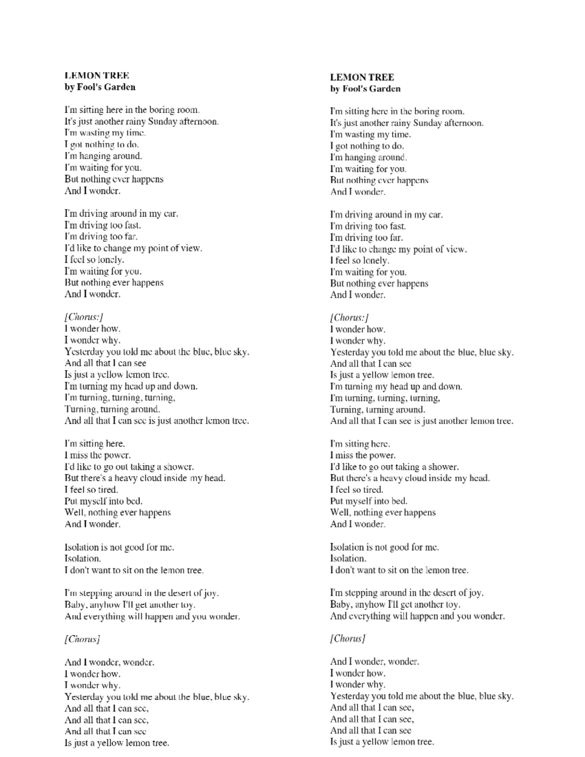 LEMON TREE Song Analysis and Interpretation - Can - Studocu