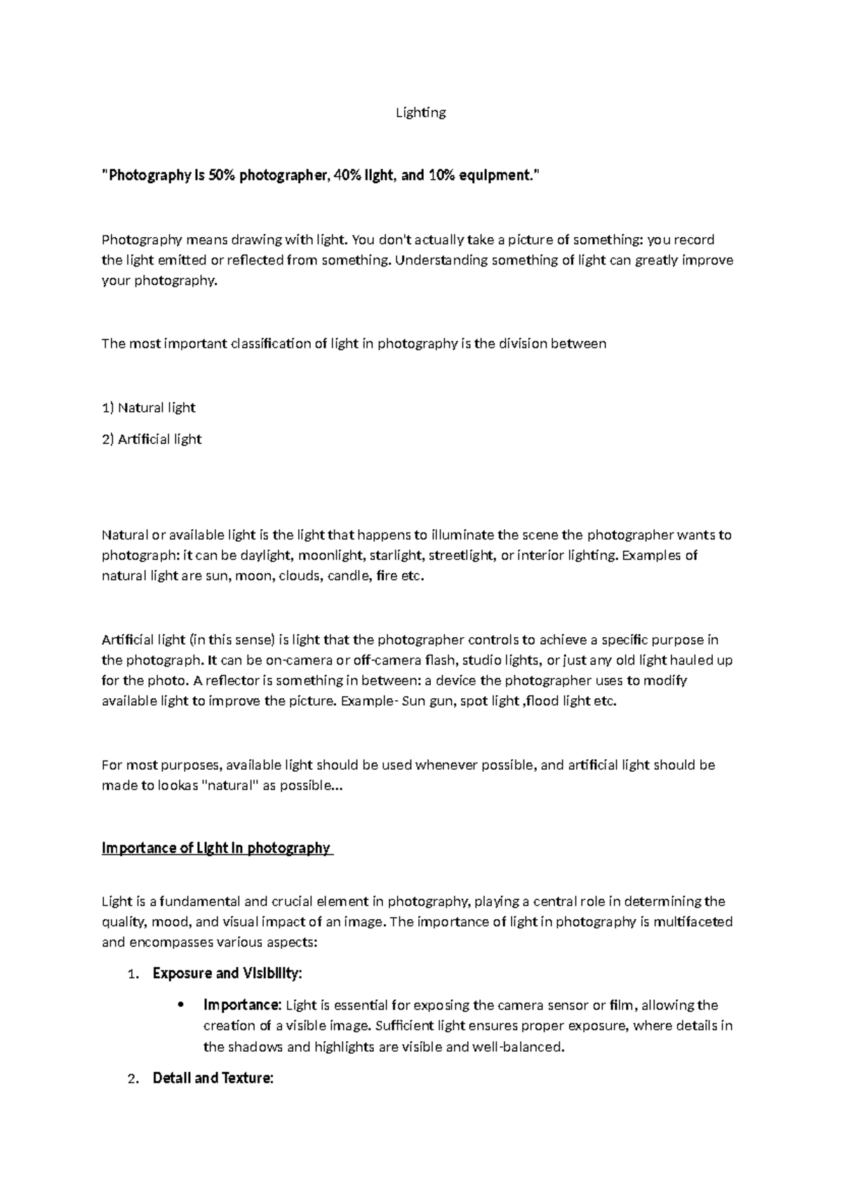 Lighting - notes - Lighting 