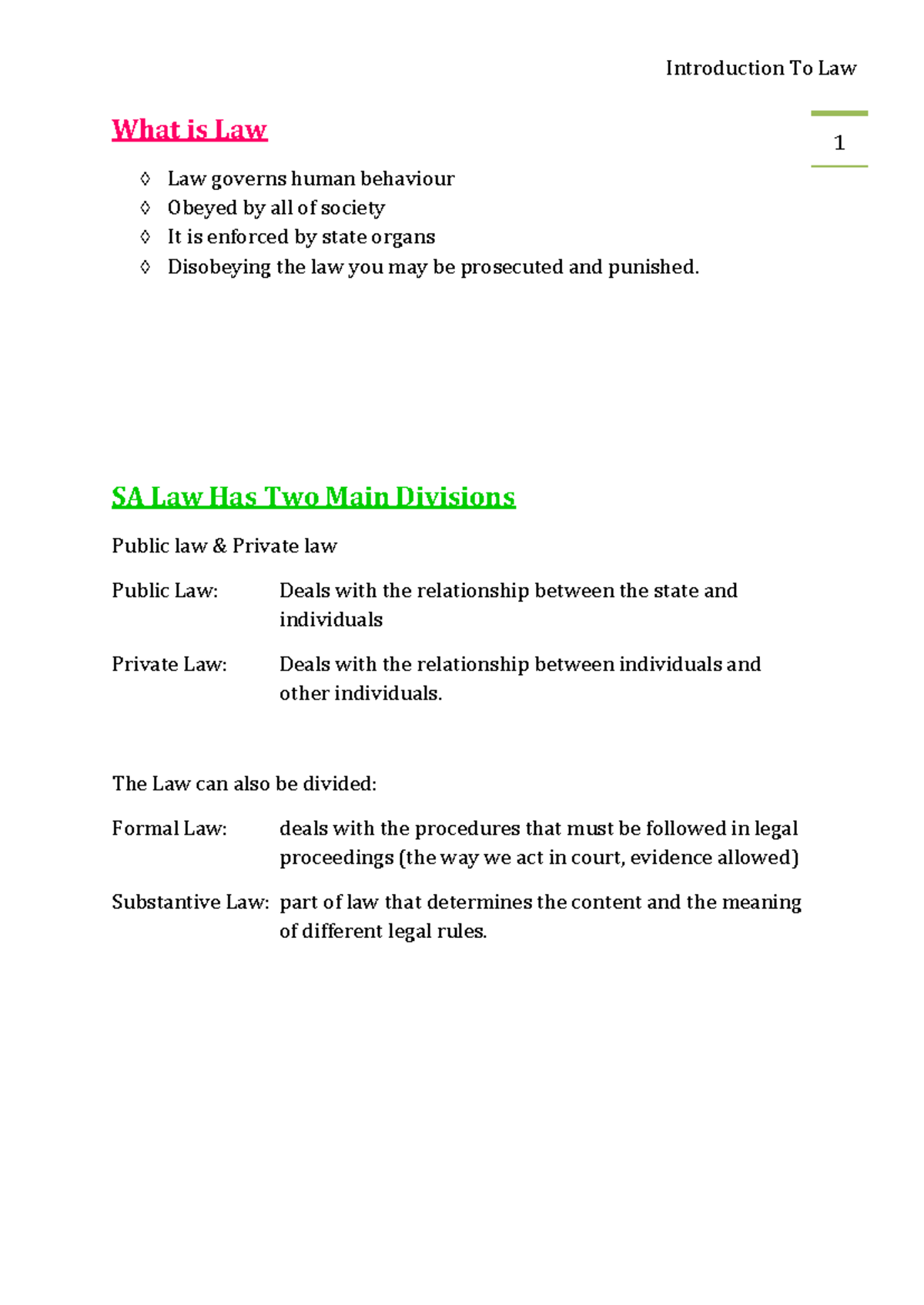 ILW1501: Intro to Law - Comprehensive Study Notes for Exam - Studocu
