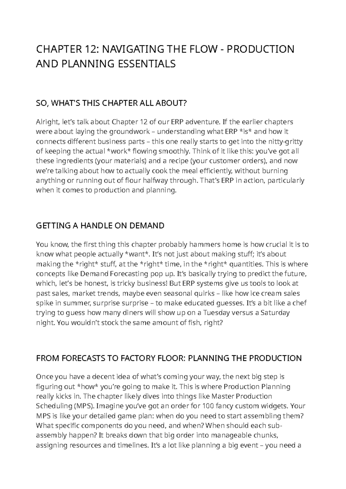 CHAPTER 12 REVIEW: NAVIGATING ERP PRODUCTION & PLANNING ESSENTIALS ...