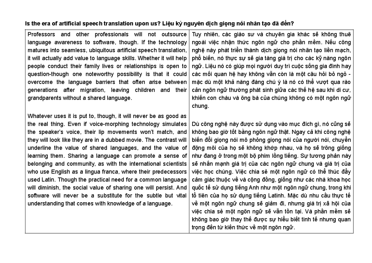 Speech Translation: The Future of Artificial Language Services? - Studocu