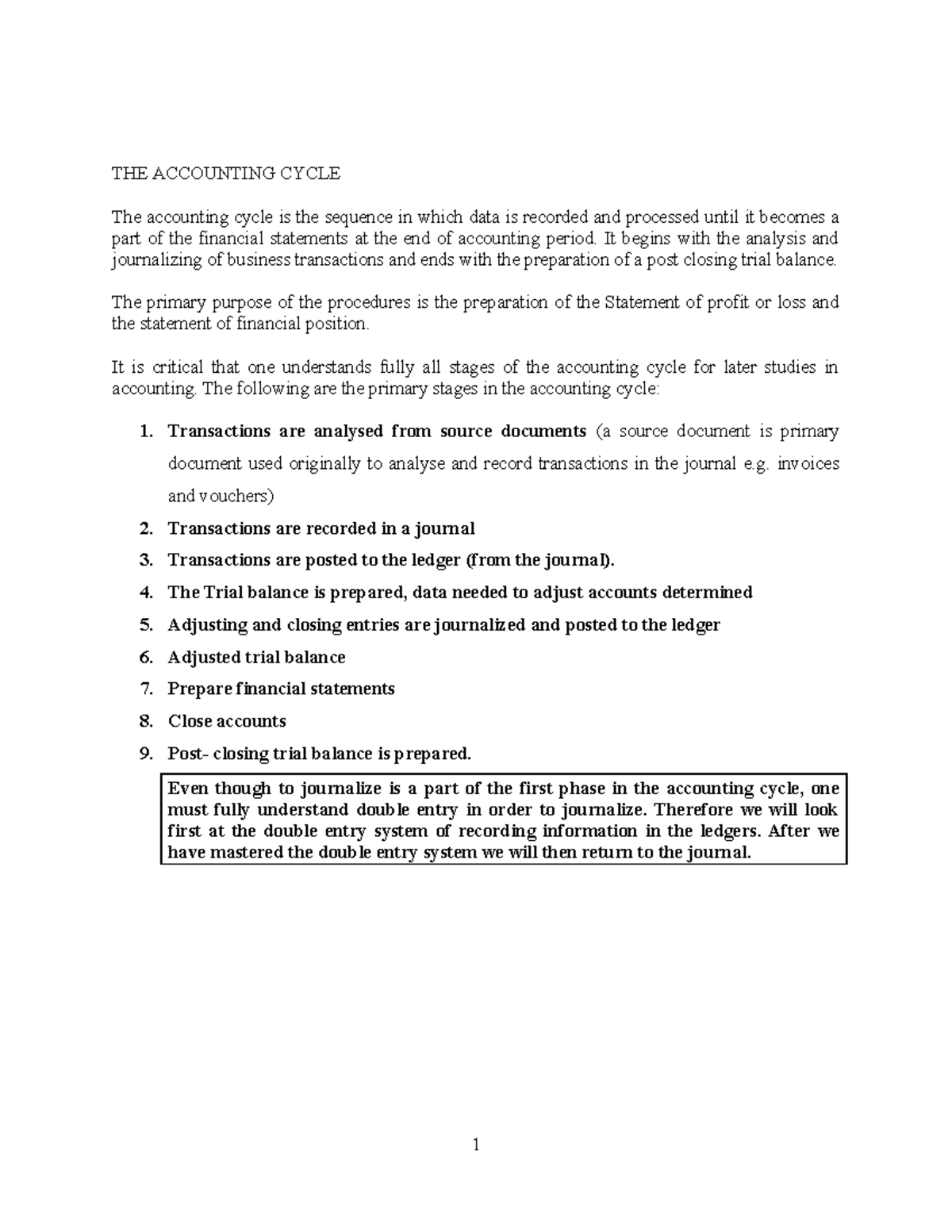 Introduction to the Accounting Cycle and Fundamental Elements - Studocu