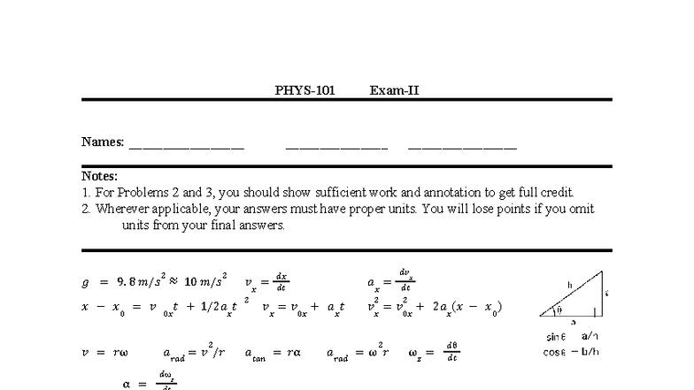 Practice Exam 2 Solutions: Physics Problem Set and Annotations - Studocu