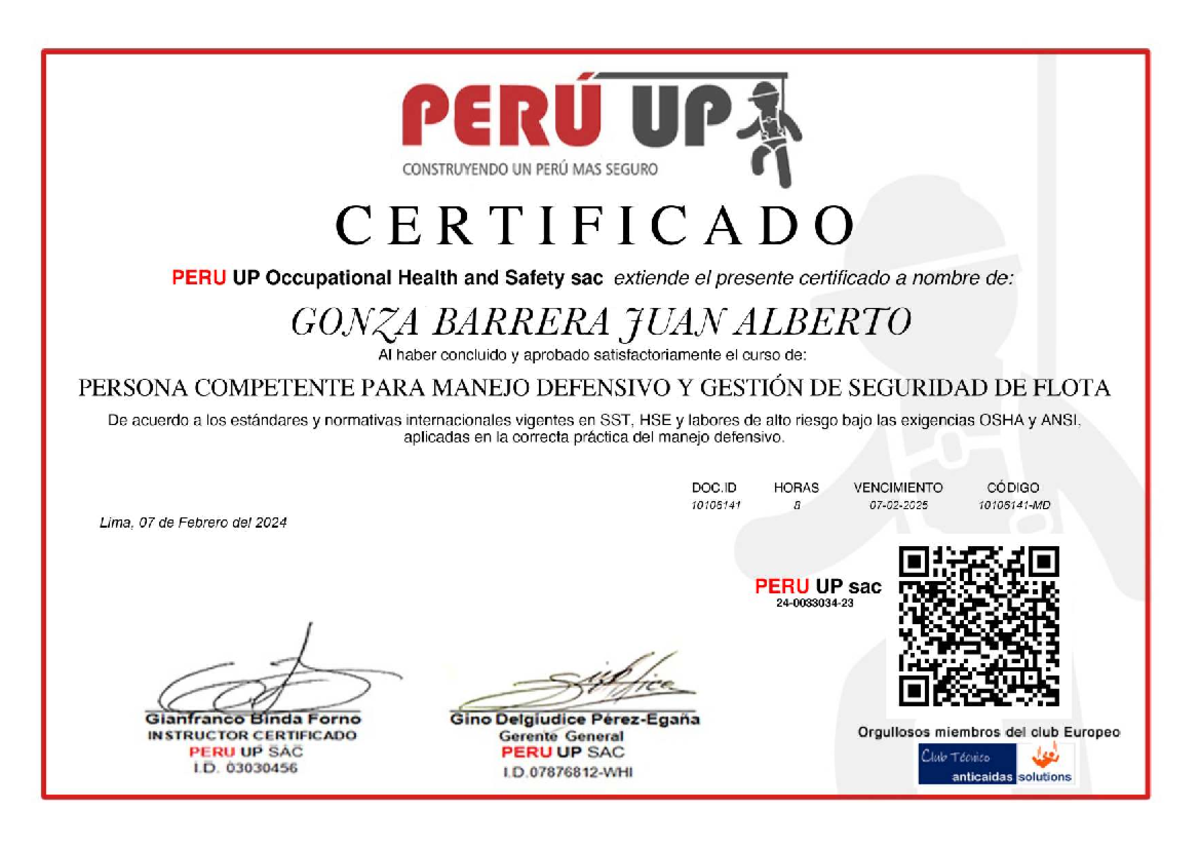 Certificado de Manejo Defensivo - PERU UP 10106141 - Studocu